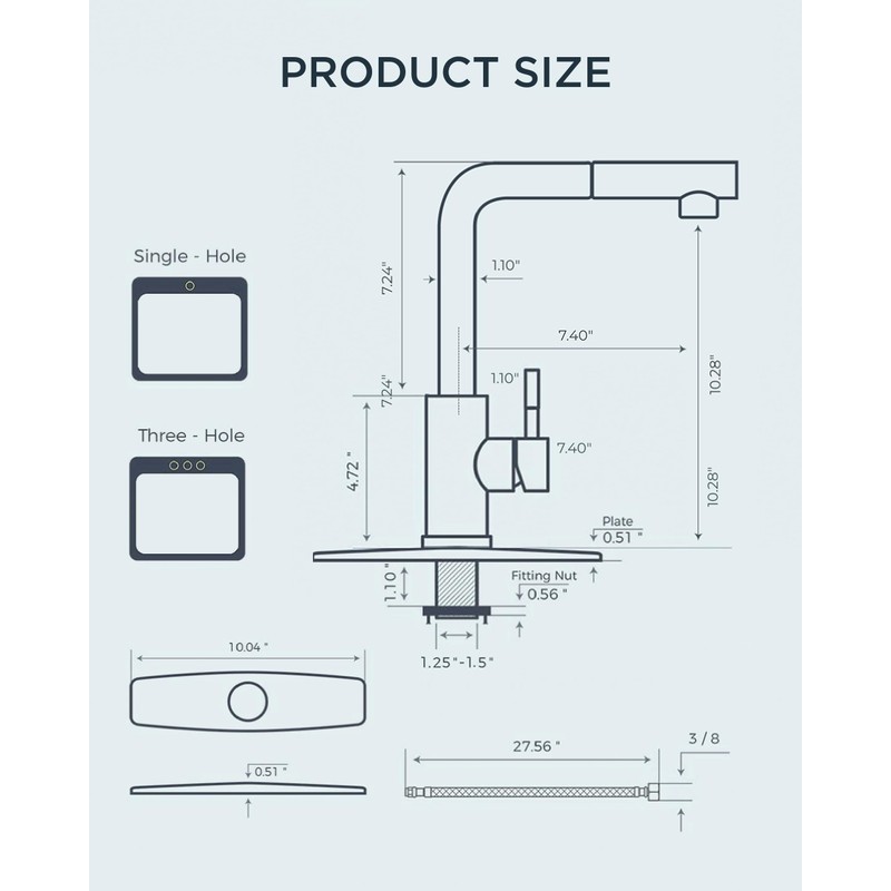 FORIOUS Black Kitchen Faucet with Pull Down Sprayer, Stainless Steel