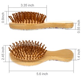 Sparkling Air Cushion Hair Brush Natural Wooden Paddle Mini – Pocket Travel Hairbrush with Round Wood Pins and Dazzling Artificial Diamonds