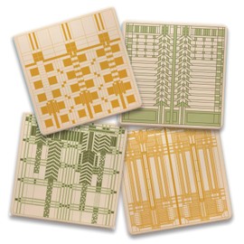 Art Glass Patterns by Frank Lloyd Wright 4-Pack Assorted Stone Coasters with Protective Cork Backing Manufactured in The USA Absorbent Easily Wipes Clean