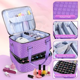 YUYAFN Nail Polish Organizer Case - Holds 84 Bottles Nail Polish & Nail Lamp Large Nail Polish Organizer Bag for Manicure Tools, Nail Polish Kit (Purple)