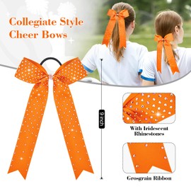 DEEKA 12 PCS Glitter Collegiate Style Cheer Bows Long Tail Skinny Shiny Cheer Bow Ponytail Holder Handmade Bows for Girls Teens Cheerleader Sports -Orange