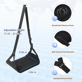 Airplane Foot Hammock with Bamboo Board, Travel Essentials for Flying, Memory Foam Foot Rest for Plane, Travel Accessories for Women, Office Desk Hammock (Black)