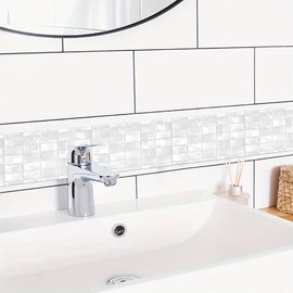 HOMETITUTE Wallpaper Border Peel and Stick Decorative Wall Trim Self Adhesive Accent Strip for Bathroom Kitchen Living Room Mirror Frame Wall 4x196 Inch Gray Mosaic Tile Pattern Wallpaper Design