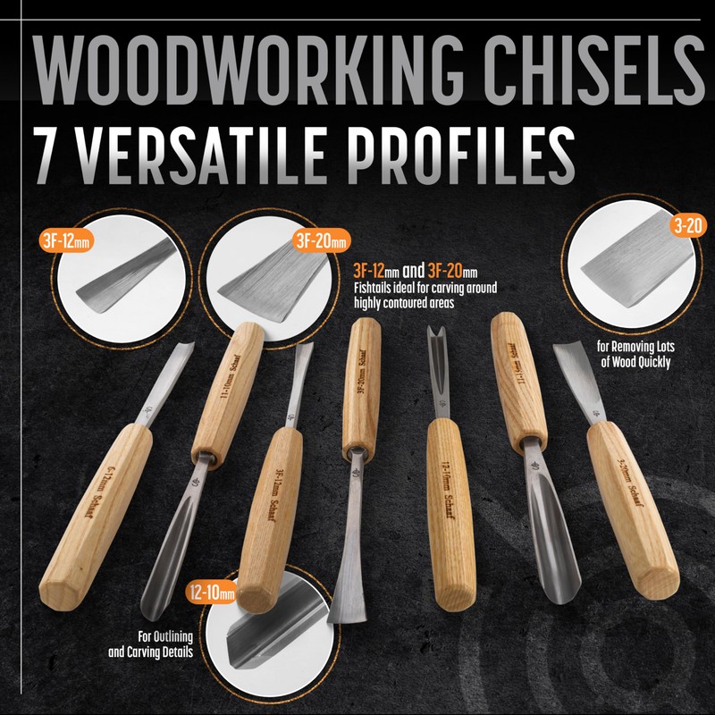 High-Quality Wood Carving Tools Set of 7 Chisels and Gouges