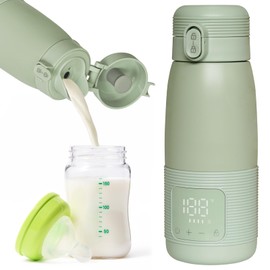 Portable Bottle Warmer for Travel - Super Fast Charging & 5-Min Heating for Breast Milk, Formula & Water, 17oz Large Capacity, Baby Flask for Vehicle Car Airplane Journey (500ML)