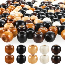 Yuanchu Pack of 200 Large Holes Wooden Beads, 5 Colours, Natural Barrel Wooden Beads for Threading, Spacer Beads, Craft Beads for Dreadlocks, Hair Braid Beads, Macrame Beads for Making Jewellery