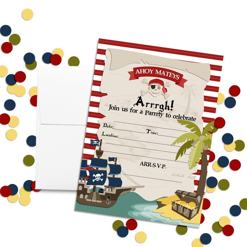 Amanda Creation Pirate Treasure Map Birthday Party Fill in Invitations