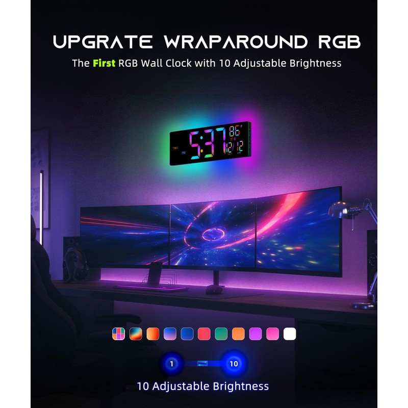 EASYERA 16.5" Large Digital Wall Clock with BT Sync, RGB