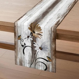 Table Runner Brown Flower Decorative Table Runner Summer 40 x 140 cm Vintage Kitchen Table Decoration Washable for Wedding Party, Baby Shower, Birthday, Home Decoration, Holiday Decoration