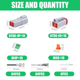 198 PCS Deutsch DT Grey 4 Pin Connectors 16 Set, Waterproof Electrical Wire Connector with Stamped Contacts and Seal Plug for Truck, Off-Road Vehicles, Construction, Agriculture, Motorcycle Wiring