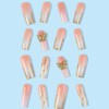 Viugex 24Pcs Long Coffin Press on Nails, Ballerina Pink White