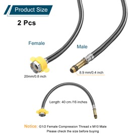 uxcell 2Pcs 16" Faucet Supply Lines Connector Stainless Steel Braided Long Faucet Connector G1/2 Female Compression Thread x M10 Male Connector for Kitchen Sink Bathroom (Black)