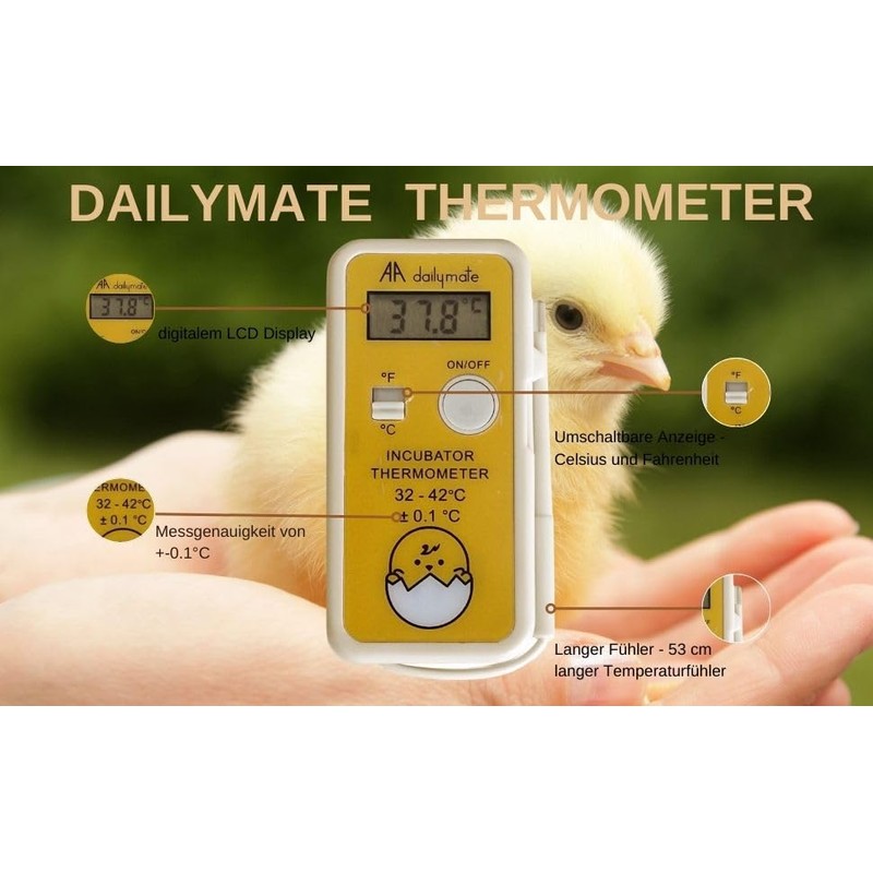 Dailymate Digital Thermometer - Incubator Thermometer for Chickens & Poultry