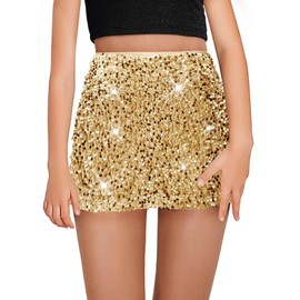 Haloumoning Girls Sequin Skirt High Waisted Mini Skirts Sparkle Glitter Party Skirts 5-14 Years Champagne Gold