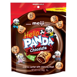 Meiji Hello Panda Cookies, Chocolate Crème Filled, Resealable Package - 7 oz, Pack of 6 - Bite Sized Cookies with Fun Panda Sports