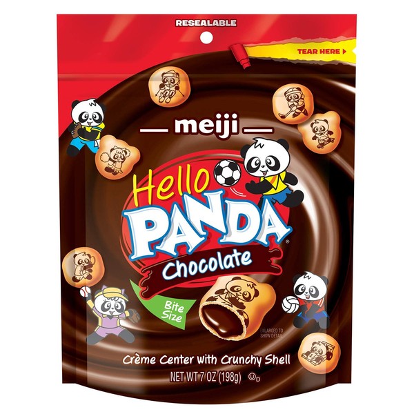 Meiji Hello Panda Cookies, Chocolate Crème Filled, Resealable Package - 7 oz, Pack of 6 - Bite Sized Cookies with Fun Panda Sports