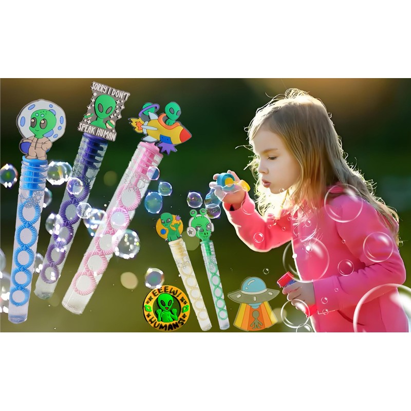 24 Packs Bulk Mini Alien Bubble Wands for Kids 3-5
