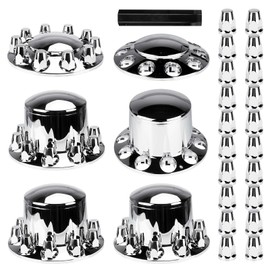 AEagle Dome Axle Cover Combo Kits for Semi Truck Hubs w/Screw-On 33mm Lug Nut, ABS Plastic Chrome Plated, 2 Front & 4 Rear, 10 Hole Removable Caps, 6Pcs
