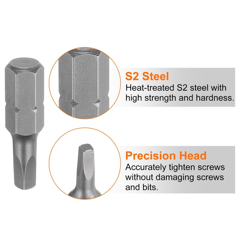 sourcing map 5pcs Square Screwdriver Bit R2 1/4" Hex Shank