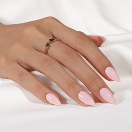 KQueenest Light Pink Press on Nails Almond Medium Length, Almond False Nails with Glue, Glossy Solid Dusty Pastel Pink Fake Nails Press ons Stiletto, Reusable Soft Gel Stick on Nail for Women, 24 Pcs