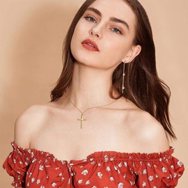 Ovian Cross Pendant Necklace for Men 18K Gold Plated Stainless Steel Cross Necklace Simple Solid Cross Necklace Christians Jewelry for Women