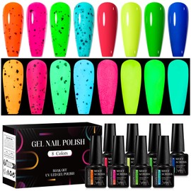 MEET ACROSS 8PCS Glow in The Dark Gel Nail Polish, Luminous Neon Gel Nail Polish Set Hot Pink Yellow Purple Blue Fluorescent Bright Gel Polish with Glow Effect