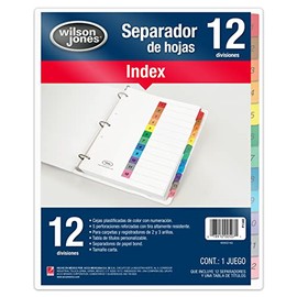 Wilson Jones P1348 Separadores de Carpeta Numerados, colores Brillantes, 12 Piezas