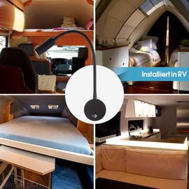 WisHomee Dimmable RV Reading Light with USB Charging Port, DC 12V RV Interior Lights, Flexible LED Light Fixtures, Designed for Camper, Van, Boat and Motorhome, 2 Pack(Black)