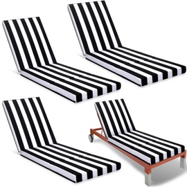 Pinkunn Chaise Lounge Cushion Waterproof Outdoor Lounge Chair Cushions 21 x 72 x 3 Inch Bench Seasonal Replacement Cushions for Summer Patio Bench Pool Beach (Black and White,4 Pcs)