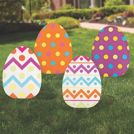 Fun Express 4 Pieces Large Easter Egg Outdoor Yard Signs Decorations with Stakes - 18" x 24.5"