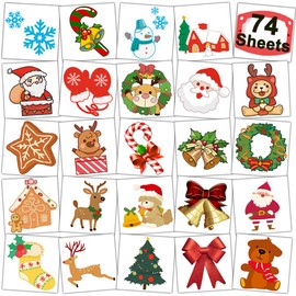 CHARLENT Christmas Temporary Tattoos for Kids - 74 Individually Sheets Christmas Tattoos for Kids Christmas Xmas Party Favors, Stocking Stuffer, Christmas Eve Gift