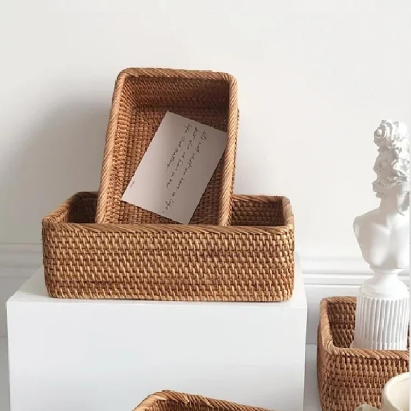 IMCCZONY Hand-Woven Wicker Basket Fruit, Tea and Bread Basket Rectangular