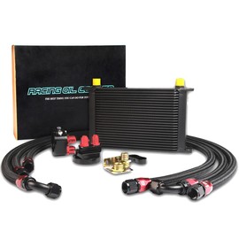 PIT66 25 Row AN10-10AN Universal Aluminum Engine Transmission Oil Cooler Kit+ Oil Filter Relocation Kit Black A Set