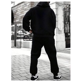 SOLY HUX Men's Tracksuit 2 Piece Outfits Letter Graphic Long Sleeve Hoodies Sweatshirt and Sweatpants Set Black Letter X-Large
