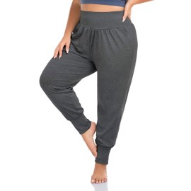 ZERDOCEAN Women's Plus Size Casual Yoga Joggers Comfy Workout Lounge Pants Dark Heather Gray 3X