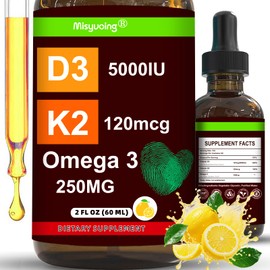 Misyvoing Vitamin D3 K2 Sugar-Free Drops,Vitamin D3 10000 IU with K2 200mcg,VitaminC,Calcium,Magnesium,Zinc,Support for Bones,Joints,Muscles,Nerves,and Immune System (60 ML, Lemon)