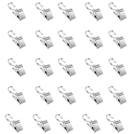 25 PCS Curtain Hooks Curtain Clips with Hook,Stainless Steel Clips for Hanging,Light Clips for Christmas String Lights Photo Art Craft Display Home Decoration,Garden Courtyards Decoration(Silver)