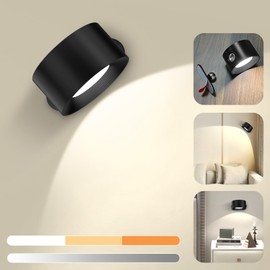 Aplique de Pared Interior, JSXing Lámpara de Pared Regulables Moderno 360° de Rotación Libre,Lampara de Pared para Sala de Estar Dormitorios Lectura Mesilla de Noche (Negro, 1ud)