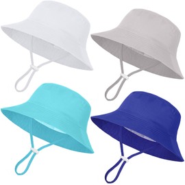 Cooraby Sombrero de sol para bebé, de ala ancha, ajustable, protección solar de verano, para niños y niñas, Gris, azul real, azul claro, blanco, 2-4 Años