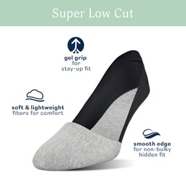 PEDS Lasertrim Unseen - Calcetines de corte medio para mujer, 6 pares, Gris jaspeado/negro, gris jaspeado/blanco, Shoe Size: 8-12