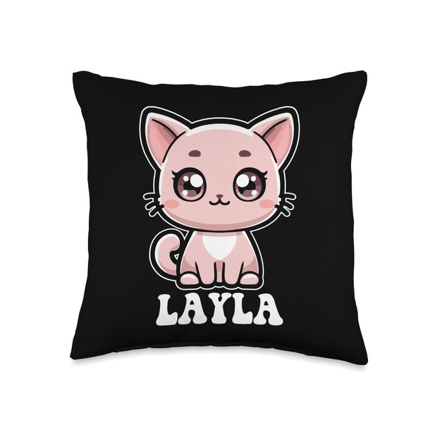 Layla Cute Cat Kitten Design for Girls Name Layla Throw