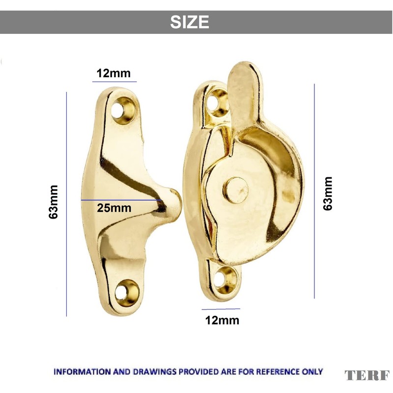 TERF® Heavy Duty Polished Brass Sash Window Fitch Fastener With