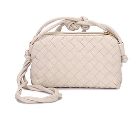Woven Crossbody Bags For Women, Small Handmade Purse Clutch Shoulderbag Handbag, Zipper Closure (Beige)
