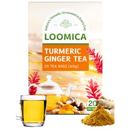 LOOMICA Turmeric Ginger Tea Bags, Caffeine Free, 100% Natural Warm & Spicy Herbal Blend with Zesty Turmeric and Ginger for Comfort, Individually Wrapped Bags, 20 Counts