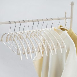 Cocomaya 16.5 Inch Ivory No Shoulder Bumps No Mark Non-Slip Rubber Coated Contour Meta Hanger for Sweater T-Shirt Suit Coat Uniform with Pants Bar Pack of 20