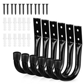 Cerioll Wall Hooks Garage Rubberised Hooks, Pack of 6 Wall Hooks Garage Black, Wall Holder Organiser for Cellar for Storing Tools, Bikes, Garden Tools, Surfboard and Skis