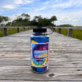 Hammock in a Bottle by Castaway Living, Tiedye Double Camping Hammock with 2 Tree Straps, 32 oz. Bottle, Triple Stitched Durable Nylon Material, Compact Design for Travel, Beach, Backyard, 400 Lbs.