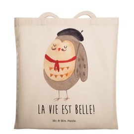 Mr & Mrs Panda Bag Owl French – 100% Handmade in North Germany – Owl Owls Owl Decoration, Owl, La Vie Est Belle, Life is Beautiful Quote Lovely Motto French France Slogan Bag – Jute Bag Jute Bag, Shopping Bag, Carry Case, Bag – Owl Print Owl Owls Owl Dec