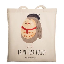 Mr & Mrs Panda Bag Owl French – 100% Handmade in North Germany – Owl Owls Owl Decoration, Owl, La Vie Est Belle, Life is Beautiful Quote Lovely Motto French France Slogan Bag – Jute Bag Jute Bag, Shopping Bag, Carry Case, Bag – Owl Print Owl Owls Owl Dec