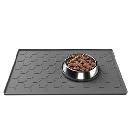 Pieviev Dog Cat Food Bowl Mat, Silicone Waterproof Food Grade Pet Food Mat for Floor, High Raised Edge to Prevent Spills, Non-Slip & Easy Clean Pet Placemat for Dog & Cat Bowls, 24''x16'', Dark Gray
